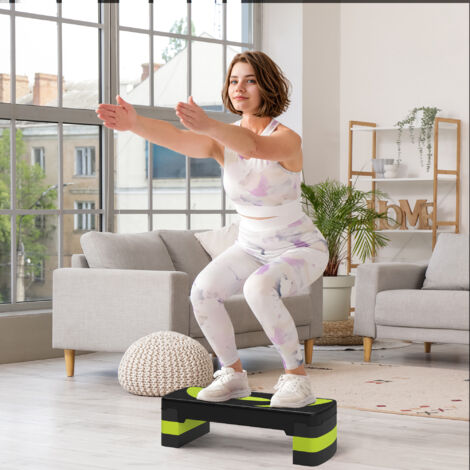 Stepper fitness aérobic hauteur réglable surface antidérapante 80 x 31 x 20 cm noir vert (1/5)