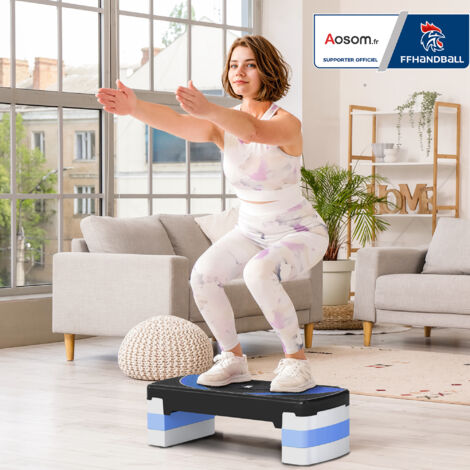 Stepper Fitness Aerobic - Aosom.fr x FFHandball - hauteur reglable surface antiderapante 80 x 31 x 20 cm noir bleu (1/5)