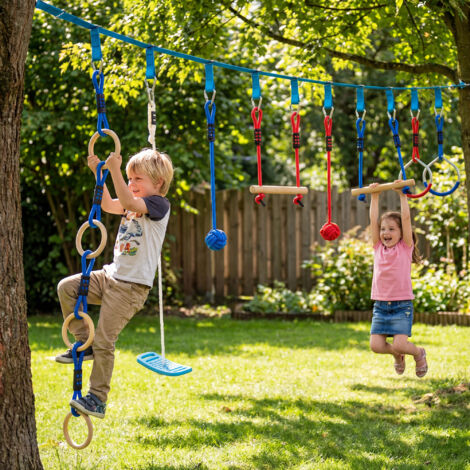 Parcours d'obstacles Ninja pour enfants 10 M kit de tyrolienne complet charge 100 kg. installation facile. multicolore