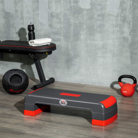 Stepper aérobic fitness hauteur réglable 3 niveaux surface antidérapante 78 x 28 x 20 cm gris et rouge (1/5)