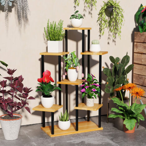 Support à plantes à 7 niveaux pour intérieur et extérieur. étagère plante en acier et bois. bois naturel (1/5)