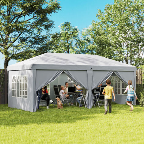 Tonnelle barnum pliant pop-up 6 x 3 x 2.7 m 4 parois latérales amovibles 4 fenêtres sac de transport gris clair (1/5)