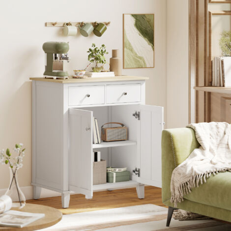 Buffet de cuisine meuble de rangement pour chambre. salon bureau avec 2 portes 2 tiroirs 76 x 48 x 91 cm blanc
