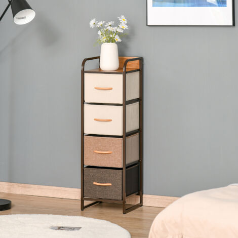 Commode chiffonnier 5 tiroirs meuble de rangement tiroir en tissu pliant - structure acier noir - 45 x 30 x 116 cm (1/5)