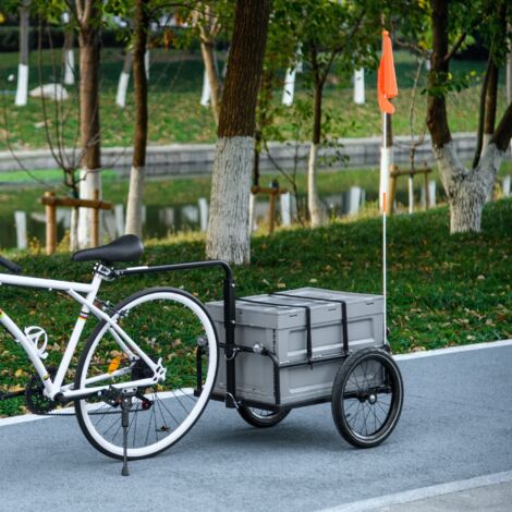 Remorque à vélo avec coffre de rangement amovible et pliable de 65L. réflecteurs de sécurité. charge max. 40KG. gris (1/5)