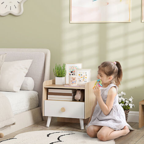 Table de chevet enfant table de nuit enfant avec tiroir et niche. petite table d'appoint en bois pour chambre d'enfant (1/5)