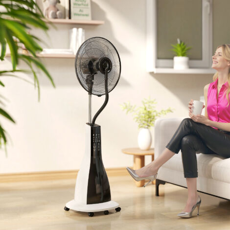 Ventilateur brumisateur sur roulettes 90 W 125 cm avec télécommande. minuterie. oscillation à 75°. tête inclinable. noir (1/5)