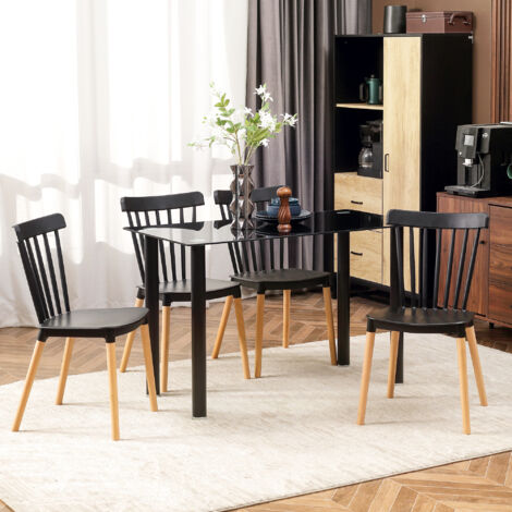 Lot de 4 chaises style scandinave dossier haut assise en polypropylène pieds en hêtre 48 x 52.5 x 83 cm noir (1/5)
