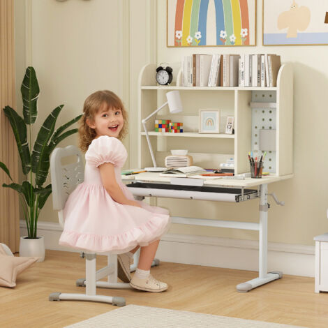 Bureau pour enfants. table d'étude réglable en hauteur avec plateau inclinable. 80 x 51 x 108.5-130.5 cm. naturel
