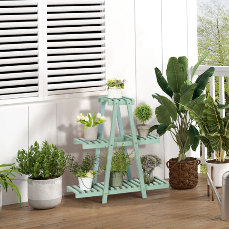Étagère à plantes en bois étagère à fleurs support de pots de fleurs 3 niveaux 76 x 26 x 76 cm vert (1/5)
