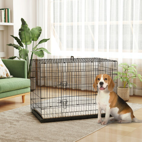 Cage caisse de transport pliante pour chien poignée. plateau amovible. coussin fourni 105 x 70 x 75 cm noir (1/5)