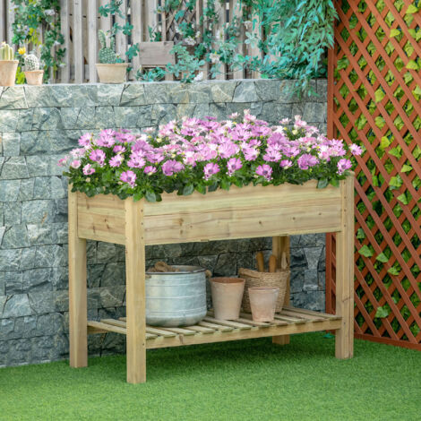 Jardinière surélevée avec Étagère de Rangement en Bois. Carré Potager sur Pied surélevé. 113 x 56 x 84 cm. vert (1/5)