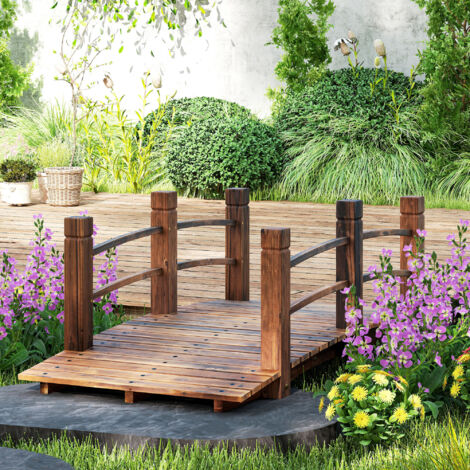 Outsunny Pont de Jardin - Pont de Bassin - passerelle en Bois - Décoration du Jardin dim. 152.5L x 67l x 48H cm - Bois de Sapin traité carbonisation
