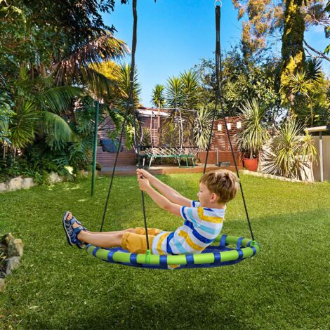 Balançoire nid d'oiseau ronde hauteur réglable à suspendre enfant adulte jardin capacité de charge 150 kg Ø 100 cm bleu (1/5)