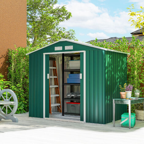 Outsunny Abri de Jardin 2.42 m² - Remise pour Outils avec kit de fondation - cabanon Porte verrouillable - dim. 213L x 130l x 185H cm - tôle d'acier Vert (1/5)