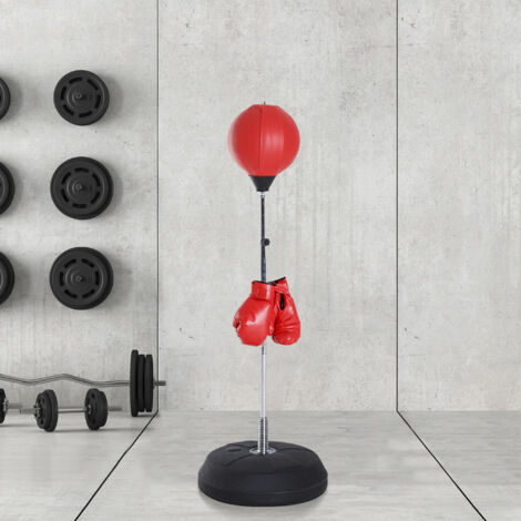 HOMCOM Sac de Frappe sur Pied Punching ball sur pied réglable en hauteur 126-144 cm avec gants. pompe et base de lestage pour adolescents et débutants rouge
