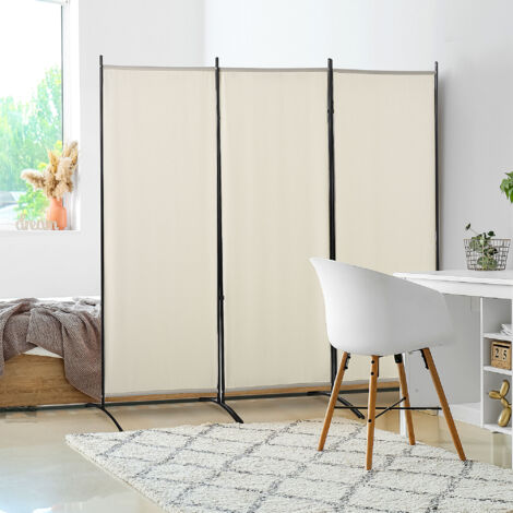 Paravent 3 panneaux dim. 2.53L x 0.5l x 1.82H m Store latéral Brise-Vue paravent sur Pied séparateur métal Polyester (1/5)