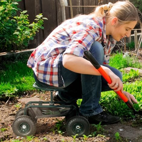 Siège de jardin chaise roulante pivotant à 360° et réglable en hauteur avec plateau à outils charge max. 150 Kg vert (1/5)