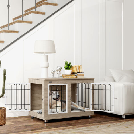 Cage pour chien meuble cage chien interieur table d'appoint multi-usages avec double porte et coussin