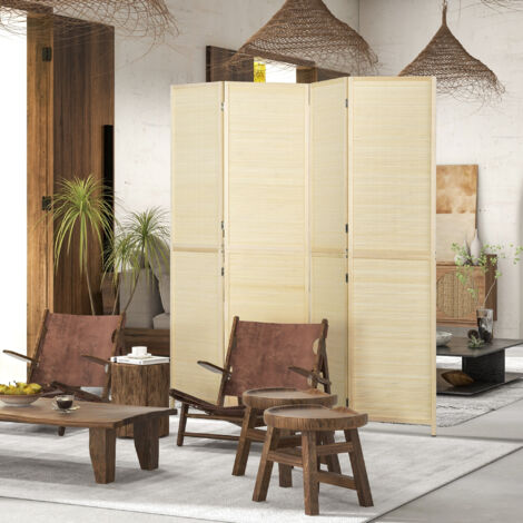 Paravent en bois de bambou 4 panneaux 180 x 180 cm séparateur de pièce cloison de séparation pliable - naturel