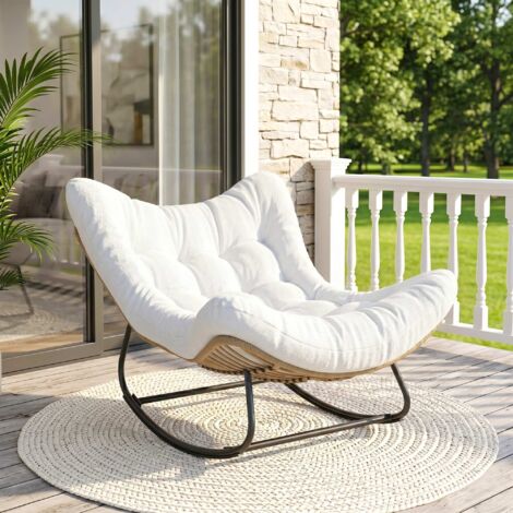 Fauteuil à bascule de jardin chaise à bascule en forme d'œuf avec coussin rembourré 98 x 111 x 74 cm crème