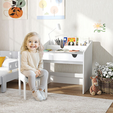 Ensemble Bureau et chaise pour enfants. avec rangement. tiroir coulissant. pour les 3-6 ans. motif étoilé - Gris (1/5)