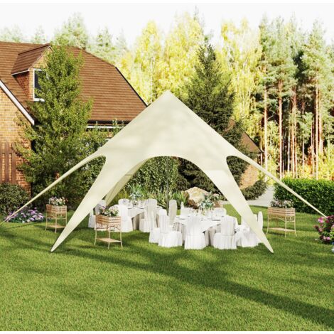 Tente de jardin XXL en étoile bâche anti-pluie voile d'ombrage 10 x 10 x 4 m polyester haute densité 210D beige (1/5)