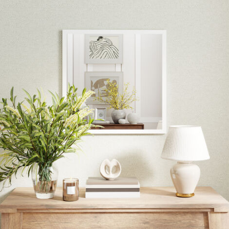 Miroir mural carré 50 x 50 cm. cadre en bois blanc. idéal pour la salle de bain. salon ou chambre (1/5)