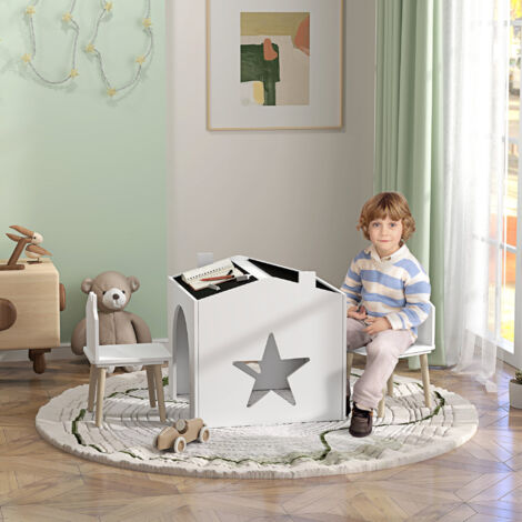Ensemble 1 table et 2 chaise 3 pièces pour enfants. plateau de tableau noir. MDF et pieds en pin. pour 3-8 ans. blanc (1/5)
