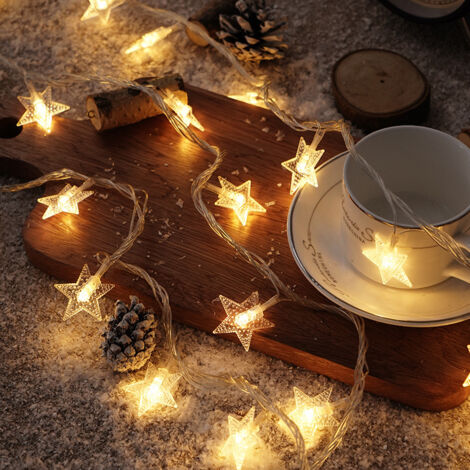RCBBETT ZA SAS Guirlande lumineuse étoiles, 10 m 70 LED blanc chaud, 8 modes, étanche, sur secteur, décoration intérieure et extérieure, ambiance pour fête, Noël, Halloween, mariage (1/5)