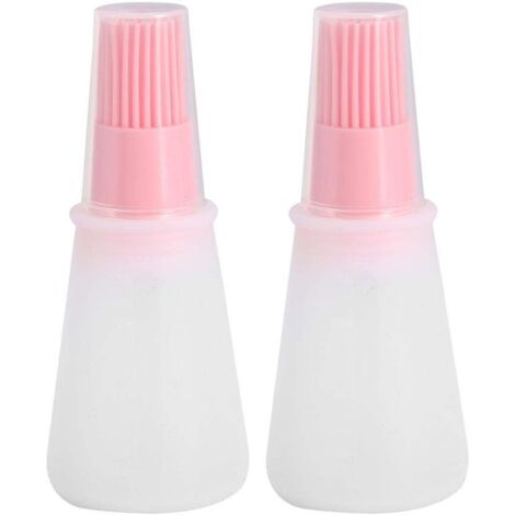 Brosse à bouteille d'huile en silicone avec couvercle, bouteille de sauce douce avec pinceau à pâtisserie en silicone, emballage réutilisable (rose) (1/5)