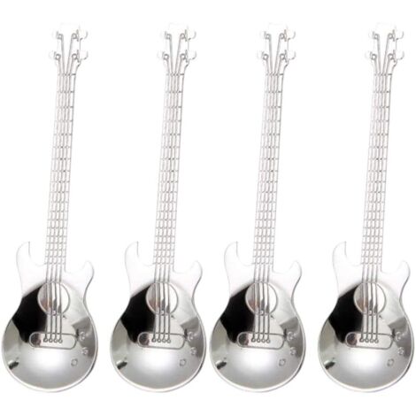 Cuillères à café guitare, lot de 4 cuillères à café musique en acier inoxydable cuillères à café cuillères à sucre (argent)-Fei Yu
