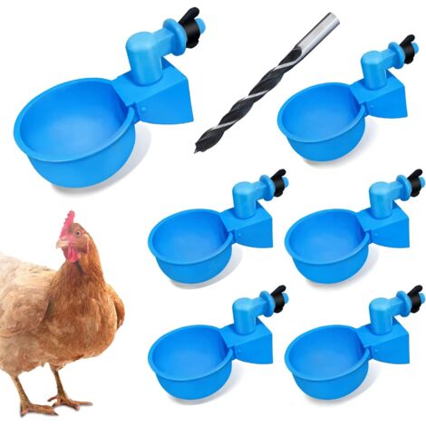 Lot de 6 tasses à eau automatiques pour poulet, mangeoire à eau pour poulet, kit avec scie cloche MPT de 0,3 cm, arrosoir à volaille pour poussins, oie, canard, dinde ou lapin (1/5)