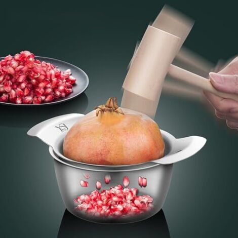 Corer - Pressoir Pour Grenade - En Acier Inoxydable - Avec Bol Et Marteau En Bois - Pour Préparation Culinaire À Domicile - Lot De 1 (1/5)