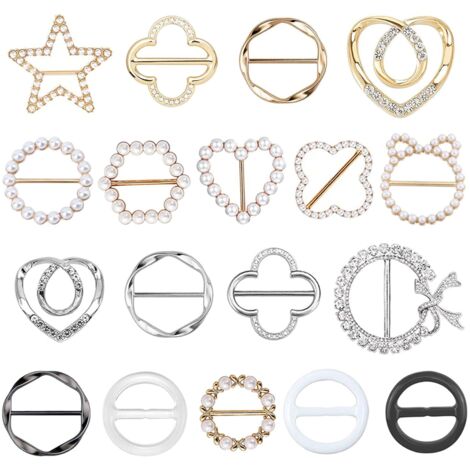 Shirt Clip - Scarf Ring - 18 Pièces (15 Métal + 3 Plastique) - Pour T-Shirt, Écharpe, Ceinture, Chapeau - Fixation Réglable - Boîte Claire (1/5)
