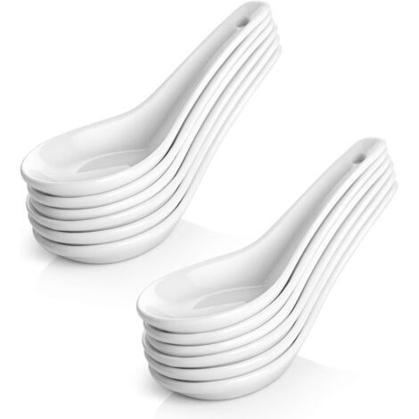 Cuillère À Soupe - Porcelaine Fine - 12,5 cm - Pour Ramen Pho Miso - Lot De 12