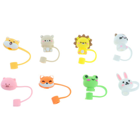 Couvercle Pour Paille En Silicone - 7 À 8 mm - Protection Antipoussière - Design Animal - Lot De 8 (1/5)