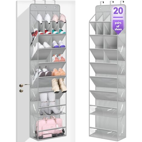 Organisateur De Chaussures Pour Porte - Poches Profondes En Tissu Oxford Et PVC Transparent - Capacité 20 Paires - Dimensions 172 X 42,5 X 18 Cm - Gris (1/5)