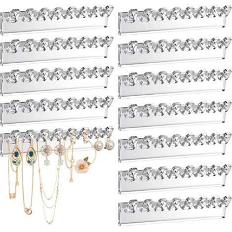 Organisateur De Bijoux Mural - Support Auto-Adhésif Pour Colliers Avec 8 Crochets - En PS Transparent - 12 Pièces