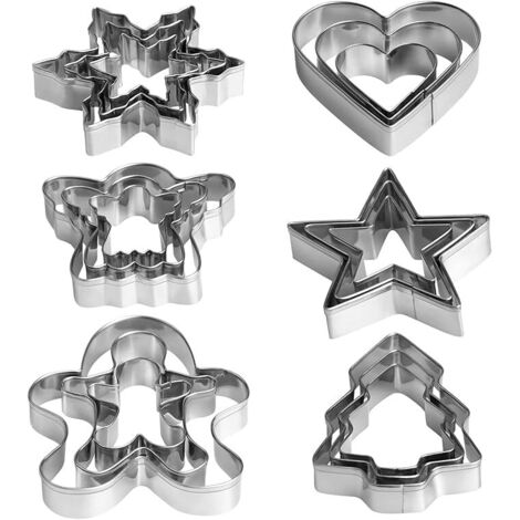 Emporte-pièce Noël - 18 Pièces Acier Inoxydable 430 - Formes Arbre Sapin Flocon Étoile Ange Cœur Homme Pain d'Épices - Pour Biscuits Pâtisserie Pâte à Sucre - Lot de 18
