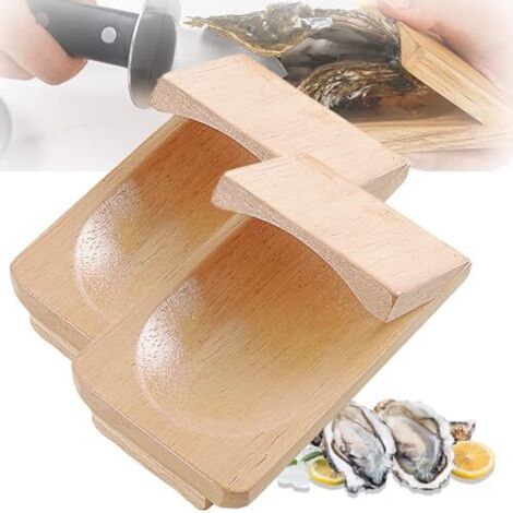 Oyster Shucking Clamp - 8 x 13 cm - Wooden Oyster Holder for Kitchen Barbecue Camping - 2 Pieces