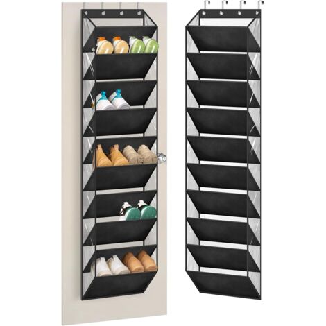 Organisateur De Chaussures Sur Porte - 10 Niveaux - Poches Profondes 16,5 x 9,8 x 6,8 Pouces - Capacité 20 Paires - Pour Chaussures Et Bottes - Noir (1/5)