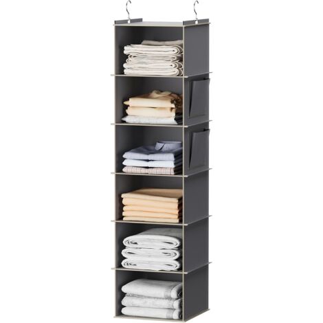 Organisateur De Placard Suspendu - 6 Casse - Gris - Non Tissé Renforcé - Poches Latérales - Rangement Vertical (1/5)