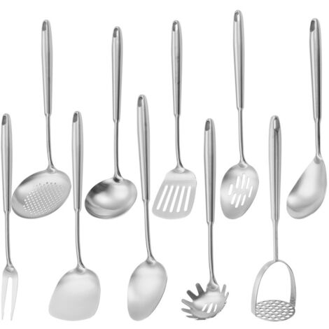 Ustensiles De Cuisine - Ensemble 10 Pièces En Acier Inoxydable 304 - Pour Cuisinières Maison Et Professionnelles - Lavable Au Lave-vaisselle