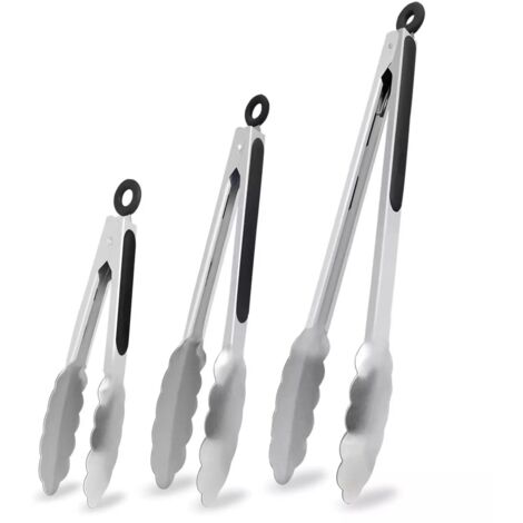Pinces De Cuisine - Acier Inoxydable 1 mm - Résistant Jusqu'à 600 °C - Mécanisme De Verrouillage À Anneau - Pour Cuisson Grill Salade - Lot De 3 (18 cm 23 cm 30 cm) - Lave-vaisselle (1/5)