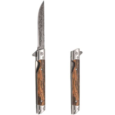 Couteau Pliant - Lame Acier Inoxydable - Manche Bois - Pour Chasse Camping Extérieur - 1 Pièce