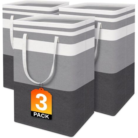 Panier À Linge - 75 L - Structure Autoportante - Imperméable - Pliable - Poignées Renforcées - Gris Dégradé - Lot De 3 (1/5)