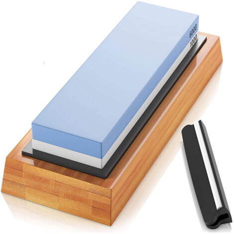 Pierre à Aiguiser - 1000/6000 Grains - Base en Bambou Anti-dérapante - Guide d'Angle - Pour Couteaux de Cuisine - Lot de 1 (1/5)