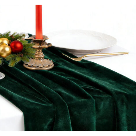 Table Runner - Velvet - 74 x 305 Cm - Emerald Green - For Dining Table Banquet Wedding Christmas Thanksgiving Decoration - 1 Piece