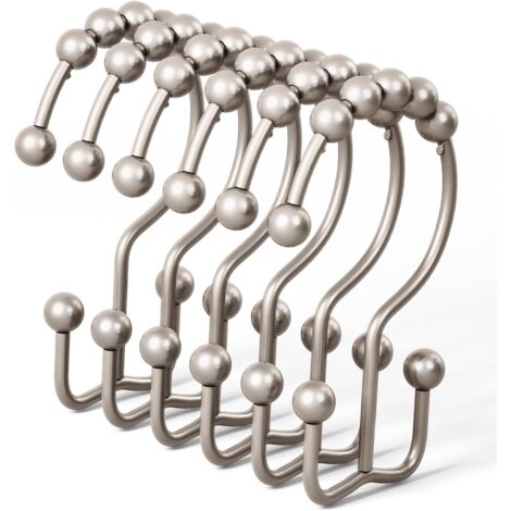 Crochet Pour Rideau De Douche - Acier Inoxydable Anti-Rouille - Double Anneau À Roulement - Pour Tige De Douche Standard - Lot De 12 (1/5)
